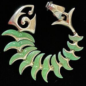Stephen Webster Hinged Fish Bone Pendant OOAK Sterling Silver Green Jade 3.75"